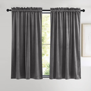 NICETOWN Black Velvet Blackout Curtains 96 inch Long 2 Panels(Grey Series – Grey)