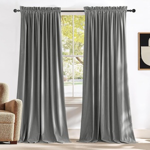 NICETOWN Black Velvet Blackout Curtains 96 inch Long 2 Panels(Grey Series – Light Grey)
