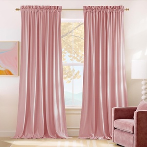 NICETOWN Black Velvet Blackout Curtains 96 inch Long 2 Panels(Pink Series – Blush Pink)