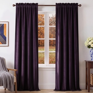 NICETOWN Black Velvet Blackout Curtains 96 inch Long 2 Panels(Purple Series – Dark Purple)