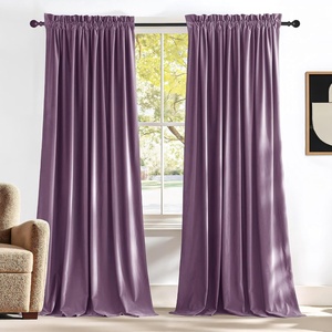 NICETOWN Black Velvet Blackout Curtains 96 inch Long 2 Panels(Purple Series – Lavender Purple)