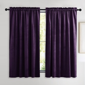 NICETOWN Black Velvet Blackout Curtains 96 inch Long 2 Panels(Purple Series – Purple)