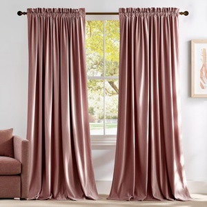 NICETOWN Black Velvet Blackout Curtains 96 inch Long 2 Panels(Purple Series – Wild Rose)