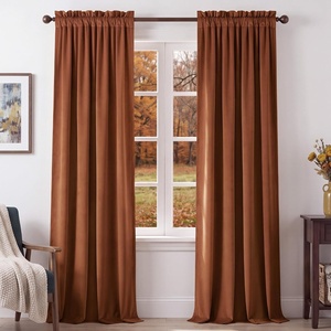 NICETOWN Black Velvet Blackout Curtains 96 inch Long 2 Panels(Red Series – Burnt Orange)