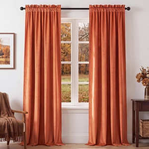 NICETOWN Black Velvet Blackout Curtains 96 inch Long 2 Panels(Red Series – Red Orange)