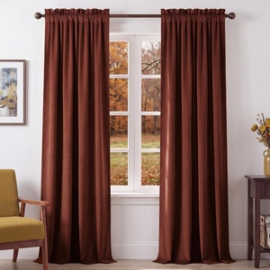 NICETOWN Black Velvet Blackout Curtains 96 inch Long 2 Panels(Red Series – Rust Red)