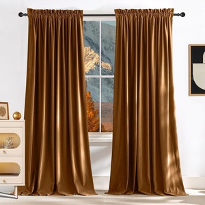 NICETOWN Black Velvet Blackout Curtains 96 inch Long 2 Panels(Yellow Series – Bronze)
