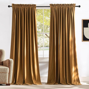 NICETOWN Black Velvet Blackout Curtains 96 inch Long 2 Panels(Yellow Series – Gold Brown)