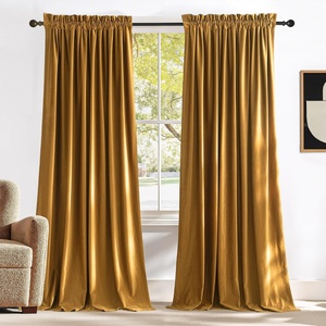 NICETOWN Black Velvet Blackout Curtains 96 inch Long 2 Panels(Yellow Series – Mustard Gold)