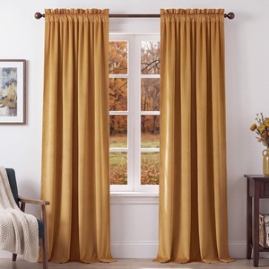 NICETOWN Black Velvet Blackout Curtains 96 inch Long 2 Panels(Yellow Series – Mustard Yellow)