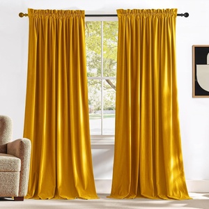 NICETOWN Black Velvet Blackout Curtains 96 inch Long 2 Panels(Yellow Series – Yellowish Gold)