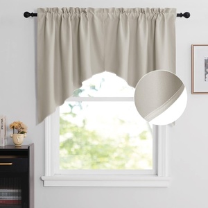 NICETOWN Blackout Window Treatment Pole Pocket Kitchen Tier Curtains- Tailored Scalloped Valance/Swags for Living Room (One Pair, 36 Wide by 63-inches Long Each Panel, Grey)(Natural)