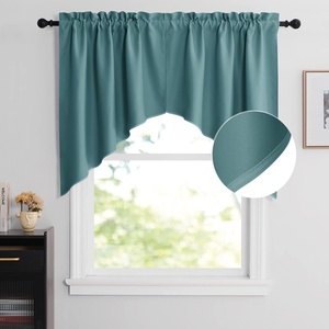 NICETOWN Blackout Window Treatment Pole Pocket Kitchen Tier Curtains- Tailored Scalloped Valance/Swags for Living Room (One Pair, 36 Wide by 63-inches Long Each Panel, Grey)(Sea Teal)
