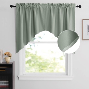 NICETOWN Blackout Window Treatment Pole Pocket Kitchen Tier Curtains- Tailored Scalloped Valance/Swags for Living Room (One Pair, 36 Wide by 63-inches Long Each Panel, Grey)(Greyish Green)