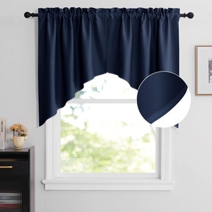 NICETOWN Blackout Window Treatment Pole Pocket Kitchen Tier Curtains- Tailored Scalloped Valance/Swags for Living Room (One Pair, 36 Wide by 63-inches Long Each Panel, Grey)(Navy)