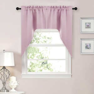 NICETOWN Blackout Window Treatment Pole Pocket Kitchen Tier Curtains- Tailored Scalloped Valance/Swags for Living Room (One Pair, 36 Wide by 63-inches Long Each Panel, Grey)(Pink)