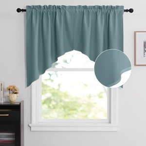 NICETOWN Blackout Window Treatment Pole Pocket Kitchen Tier Curtains- Tailored Scalloped Valance/Swags for Living Room (One Pair, 36 Wide by 63-inches Long Each Panel, Grey)(Greyish Blue)