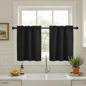NICETOWN Blackout Window Treatment Pole Pocket Kitchen Tier Curtains- Tailored Scalloped Valance/Swags for Living Room (One Pair, 36 Wide by 63-inches Long Each Panel, Grey)(Black)
