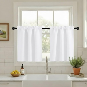 NICETOWN Blackout Window Treatment Pole Pocket Kitchen Tier Curtains- Tailored Scalloped Valance/Swags for Living Room (One Pair, 36 Wide by 63-inches Long Each Panel, Grey)(Pure White)