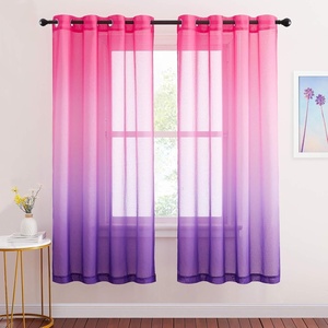 NICETOWN Colorful Curtains, Rainbow Ombre Sheer Curtains for Bedroom Girls Room Decor Ombre Pattern Window Short Sheer Curtains for Girly Nursery Kids Daughter Room (55 x 63 Inch Length, Set of 2)(Pink & Purple)