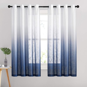 NICETOWN Colorful Curtains, Rainbow Ombre Sheer Curtains for Bedroom Girls Room Decor Ombre Pattern Window Short Sheer Curtains for Girly Nursery Kids Daughter Room (55 x 63 Inch Length, Set of 2)(Navy Blue)