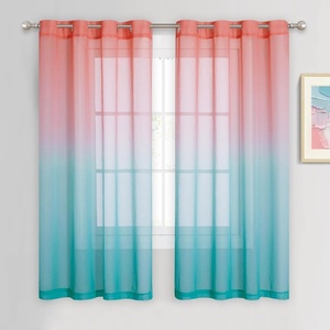 NICETOWN Colorful Curtains, Rainbow Ombre Sheer Curtains for Bedroom Girls Room Decor Ombre Pattern Window Short Sheer Curtains for Girly Nursery Kids Daughter Room (55 x 63 Inch Length, Set of 2)(Pink & Blue)