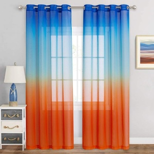 NICETOWN Colorful Curtains, Rainbow Ombre Sheer Curtains for Bedroom Girls Room Decor Ombre Pattern Window Short Sheer Curtains for Girly Nursery Kids Daughter Room (55 x 63 Inch Length, Set of 2)(Blue & Orange)