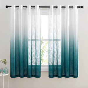 NICETOWN Colorful Curtains, Rainbow Ombre Sheer Curtains for Bedroom Girls Room Decor Ombre Pattern Window Short Sheer Curtains for Girly Nursery Kids Daughter Room (55 x 63 Inch Length, Set of 2)(Teal)