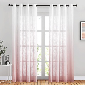 NICETOWN Colorful Curtains, Rainbow Ombre Sheer Curtains for Bedroom Girls Room Decor Ombre Pattern Window Short Sheer Curtains for Girly Nursery Kids Daughter Room (55 x 63 Inch Length, Set of 2)(Pink)