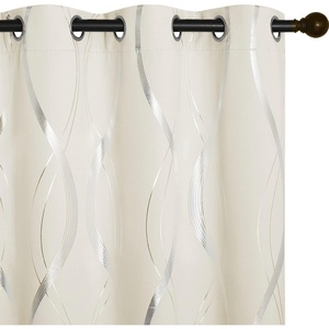 NICETOWN Grey Blackout Striped Pattern Curtains for Living Room, 52 x 84(1 – Beige)