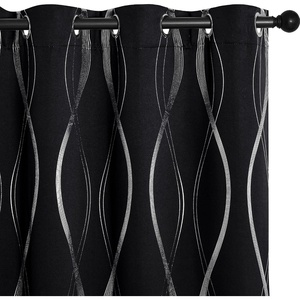 NICETOWN Grey Blackout Striped Pattern Curtains for Living Room, 52 x 84(1 – Black)