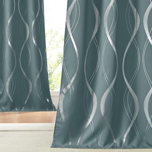 NICETOWN Grey Blackout Striped Pattern Curtains for Living Room, 52 x 84(1 – Greyish Blue)