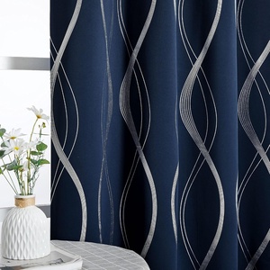 NICETOWN Grey Blackout Striped Pattern Curtains for Living Room, 52 x 84(1 – Navy)