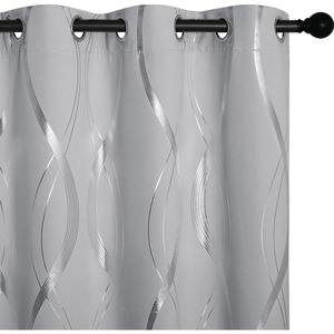 NICETOWN Grey Blackout Striped Pattern Curtains for Living Room, 52 x 84(1 – Silver Grey)