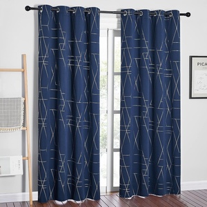 NICETOWN Grey Blackout Striped Pattern Curtains for Living Room, 52 x 84(2 – Navy)