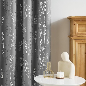 NICETOWN Grey Blackout Striped Pattern Curtains for Living Room, 52 x 84(Branch-100% Blackout Silver Grey)