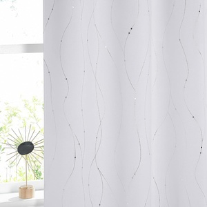 NICETOWN Grey Blackout Striped Pattern Curtains for Living Room, 52 x 84(Greyish White)