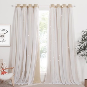 NICETOWN Kids Boys Blackout Curtains, Double-Deck Sheer Panel & Star Drapes for Living Room, Window Treatments with Tie Backs (Blue, 1 Pair, W52 x L95)(Biscotti Beige)