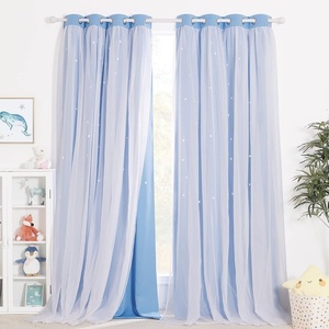 NICETOWN Kids Boys Blackout Curtains, Double-Deck Sheer Panel & Star Drapes for Living Room, Window Treatments with Tie Backs (Blue, 1 Pair, W52 x L95)(Blue)