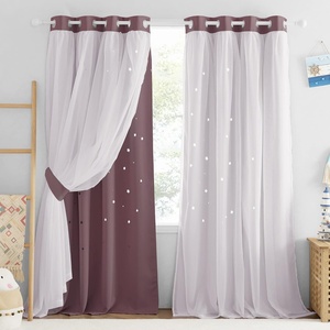 NICETOWN Kids Boys Blackout Curtains, Double-Deck Sheer Panel & Star Drapes for Living Room, Window Treatments with Tie Backs (Blue, 1 Pair, W52 x L95)(Dry Rose)