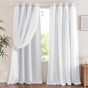NICETOWN Kids Boys Blackout Curtains, Double-Deck Sheer Panel & Star Drapes for Living Room, Window Treatments with Tie Backs (Blue, 1 Pair, W52 x L95)(Faux Linen | Greyish White)