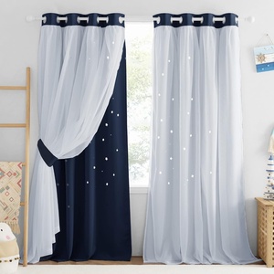 NICETOWN Kids Boys Blackout Curtains, Double-Deck Sheer Panel & Star Drapes for Living Room, Window Treatments with Tie Backs (Blue, 1 Pair, W52 x L95)(Navy)