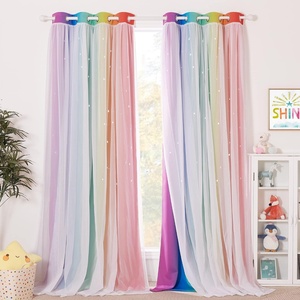 NICETOWN Kids Boys Blackout Curtains, Double-Deck Sheer Panel & Star Drapes for Living Room, Window Treatments with Tie Backs (Blue, 1 Pair, W52 x L95)(Rainbow-2)
