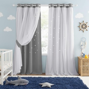 NICETOWN Kids Boys Blackout Curtains, Double-Deck Sheer Panel & Star Drapes for Living Room, Window Treatments with Tie Backs (Blue, 1 Pair, W52 x L95)(Silver Grey)