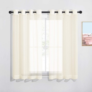 NICETOWN Patio Door Sheer Curtains 96 inch Length, Ring Top Voile Textured Airy Sheer Curtains and Drapes Elegant for Bedroom/Living Room Home Decor, Beige, 54 inch Wide, 2 Panels(Yellow Beige)
