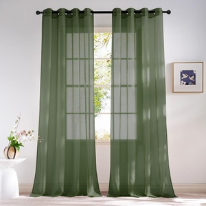 NICETOWN Patio Door Sheer Curtains 96 inch Length, Ring Top Voile Textured Airy Sheer Curtains and Drapes Elegant for Bedroom/Living Room Home Decor, Beige, 54 inch Wide, 2 Panels(Forest Green)