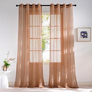 NICETOWN Patio Door Sheer Curtains 96 inch Length, Ring Top Voile Textured Airy Sheer Curtains and Drapes Elegant for Bedroom/Living Room Home Decor, Beige, 54 inch Wide, 2 Panels(Terracotta)
