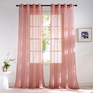 NICETOWN Patio Door Sheer Curtains 96 inch Length, Ring Top Voile Textured Airy Sheer Curtains and Drapes Elegant for Bedroom/Living Room Home Decor, Beige, 54 inch Wide, 2 Panels(Coral Pink)