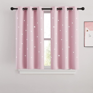NICETOWN Sage Green Nursery Curtain with Cut Out Stars, W52 x L63, 2 Panels(Baby Pink)