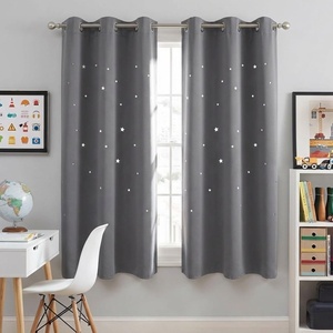 NICETOWN Sage Green Nursery Curtain with Cut Out Stars, W52 x L63, 2 Panels(Grey)